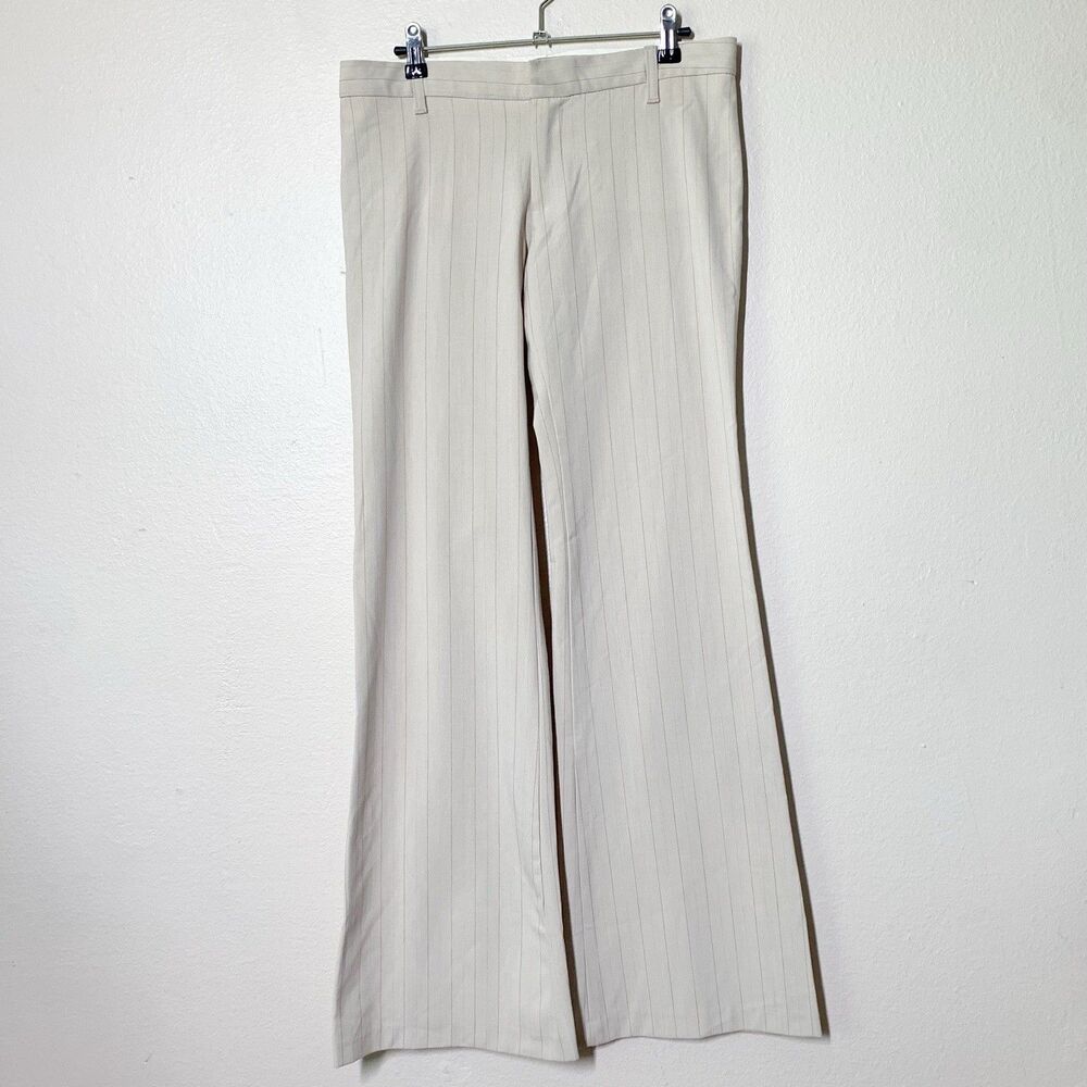 Frankie B Pinstripe Beige Pants 6 Wide Flare Leg Trousers NWT Vintage Y2K